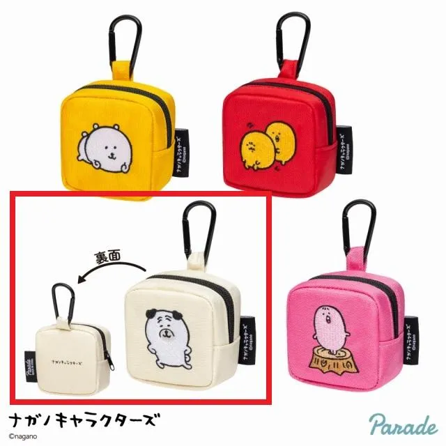 Bパグ】ナガノ キャラクターズ カラビナつき 刺繍スクエアミニポーチ