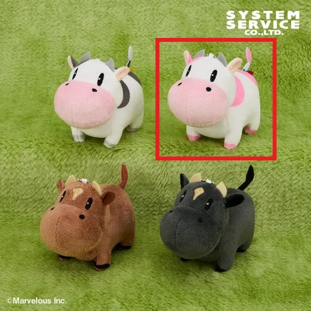 ちょこ　ペルーピンバッチ、牛ピンバッチ、ぬいぐるみ3点セット Bウシさん(イチゴ)】牧場物語 ボールチェーン付きウシさんなかよし