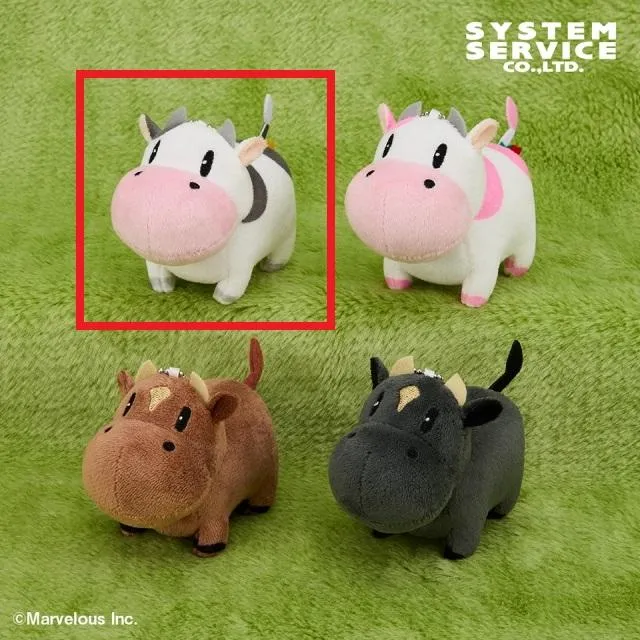 Aウシさん(白×黒)】牧場物語 ボールチェーン付きウシさんなかよし