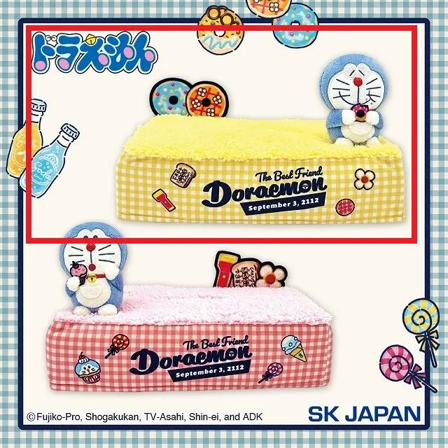 Aイエロー】ドラえもん スイーツモチーフ ジオラマ ティッシュケース