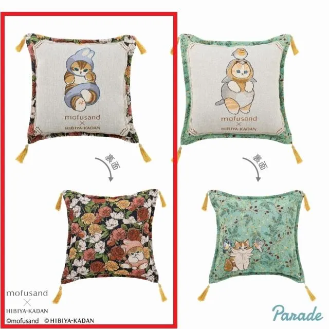 Aバラ(背景:黒)】mofusand×HIBIYA-KADAN ゴブラン織りクッション〜冬