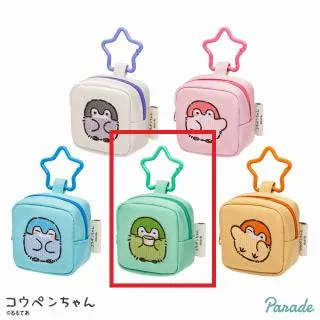 ＊グリーンちゃん＊いちご帽子 全５種 各４点 計20個セット D抹茶】コウペンちゃん カラビナつき 刺繍スクエアミニポーチ