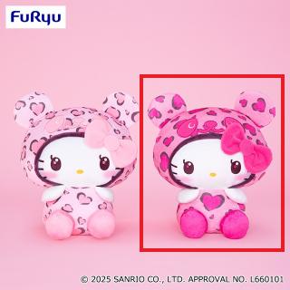 Bビビッドピンク】パンダ ハローキティ レディなヒョウ柄BIGぬいぐるみ