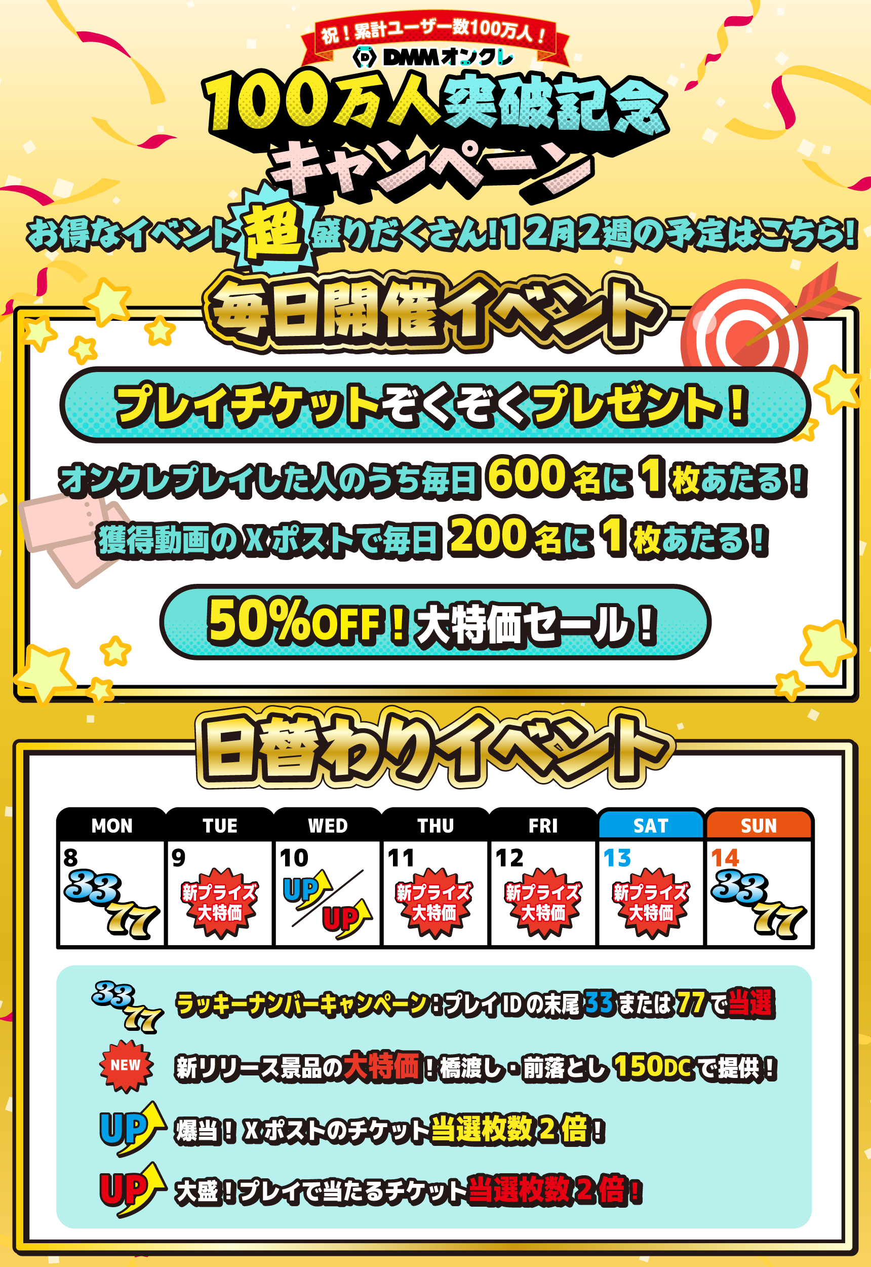 💙100万人突破記念キャンペーン🎉｜DMMオンクレ